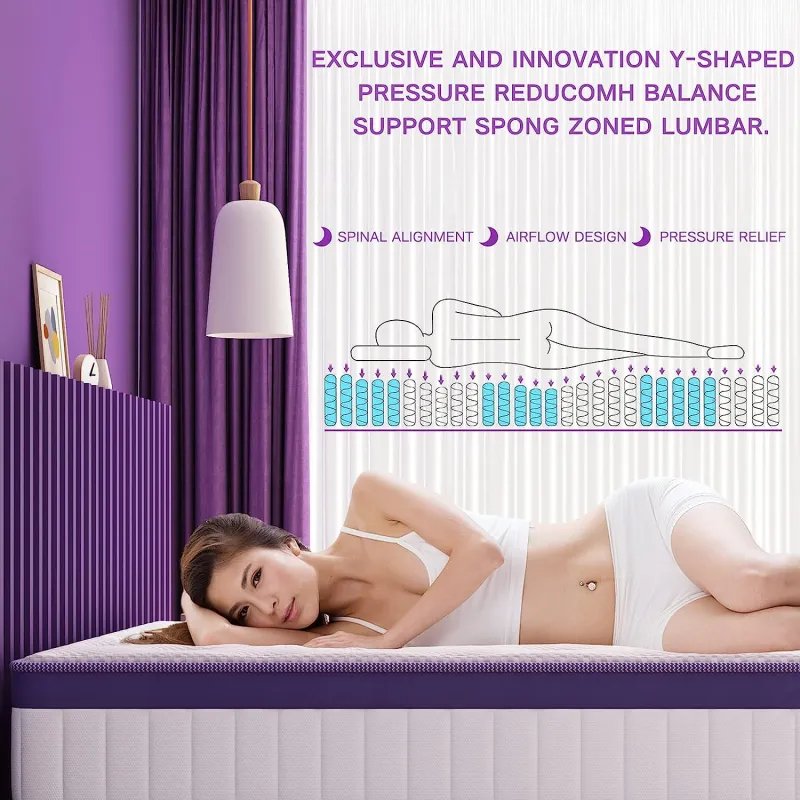 ANMIZ Queen Mattress, 10 inch Hybrid Mattress with Gel Memory Foam, Medium Firm Mattress Queen Size, Purple Mattress in a Box
