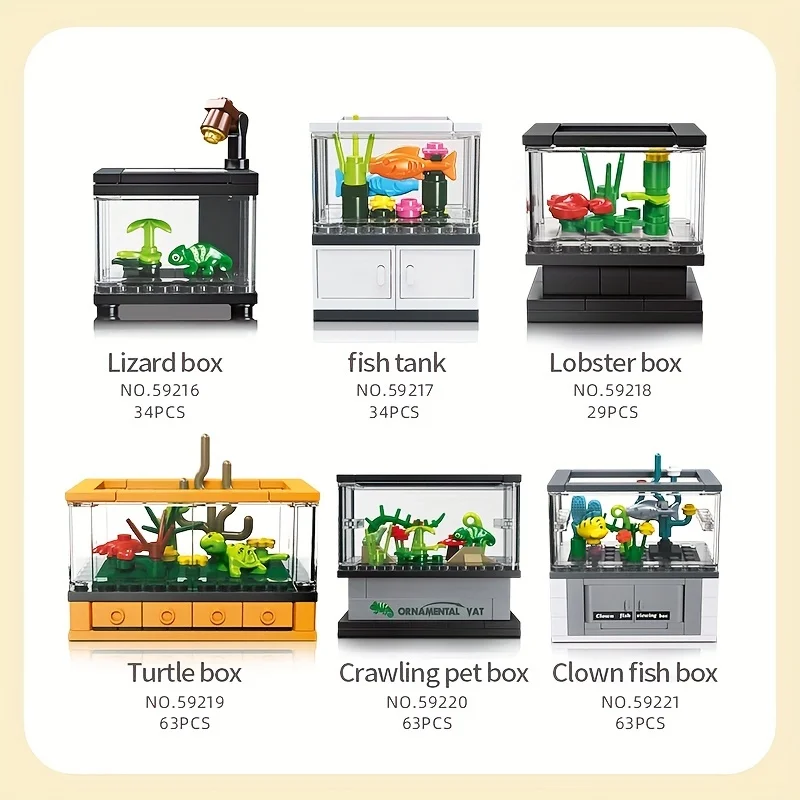 63PCS Clownfish Ornamental Box Building Blocks Set Mini Fish Tank Series Assemble Bricks DIY Toys Gifts For Children Kids