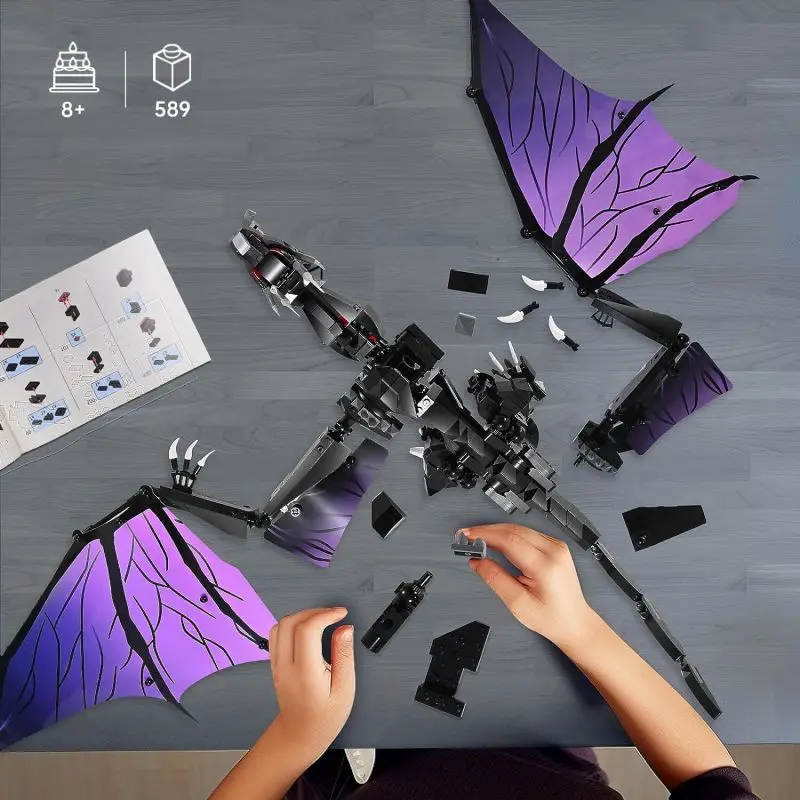 589PCS Black Shadow Dragon Building Blocks Classics Pterosaur Model Sets Assembly Bricks Desktop Display Holiday Gifts Kids Toys