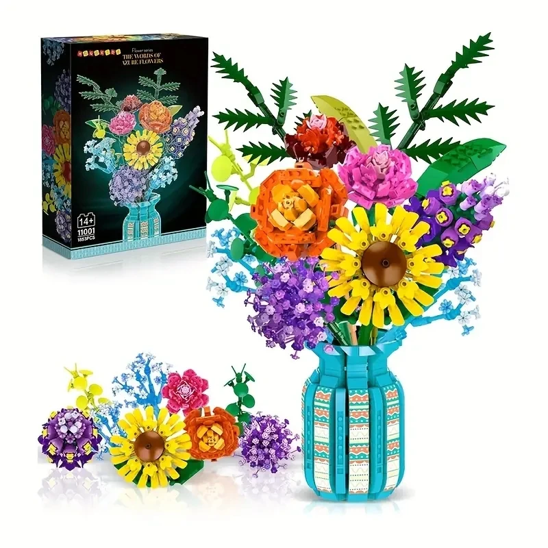 Preserved Flower Bouquet Building Blocks Plant Bouquet Sunflower Gypsophila Bricks Model Kid Toys Romantic Valentine's Day Gifts