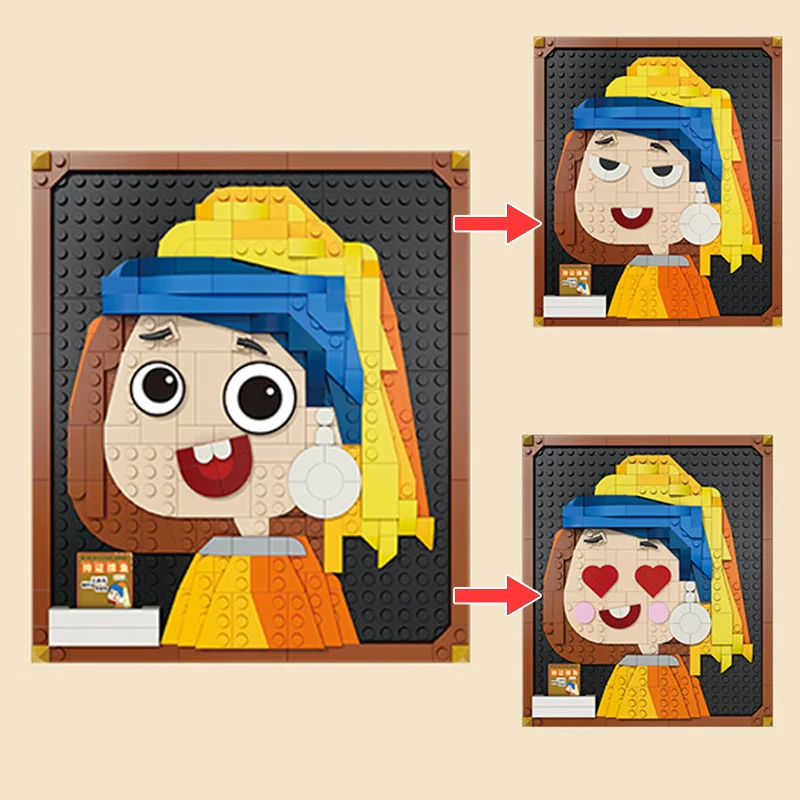 World Famous Person Painting Frame Building Block Mysterious Smile Portrait Bricks Desktop Decoration Kids DIY Toys Idea Gifts
