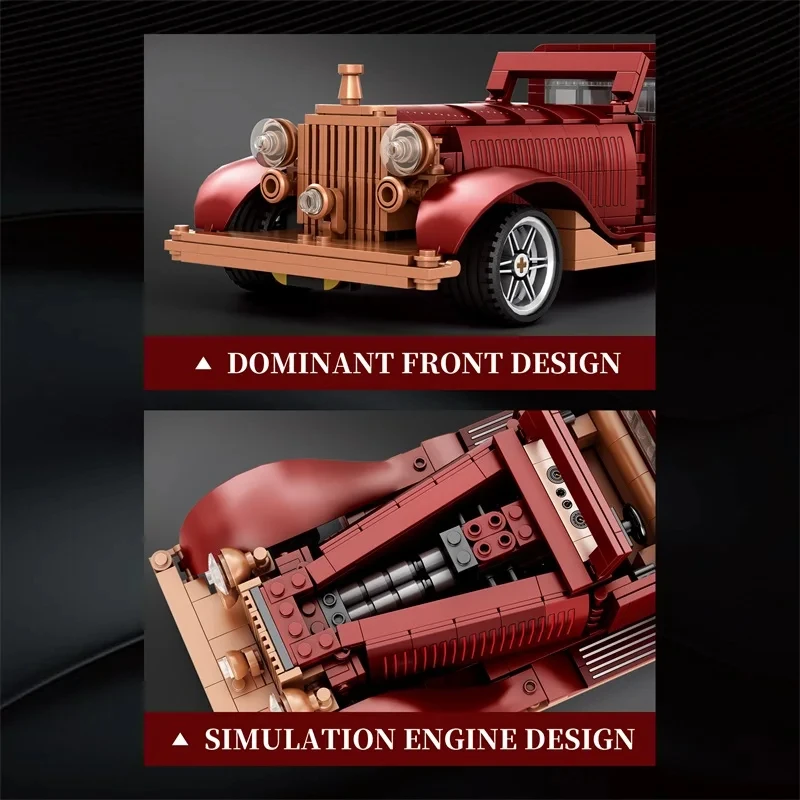 865PCS Phantom Classic Car Building Blocks Vintage Nostalgic Car Model 1:12 Scale Car Bricks Children's DIY Toys Birthday Gifts