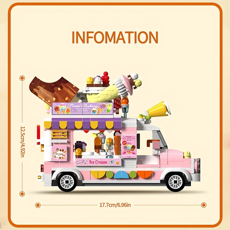 Sunflower Car Ice Cream Pizza Car Flower Tricycle Building Blocks Mini Particle Car Model Bricks Kids DIY Educational Toy Gifts