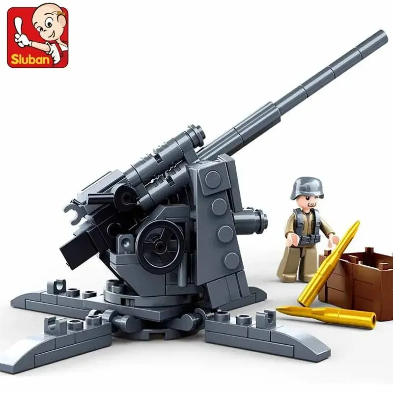 115PCS WW2 Military Weapon Building Blocks 88MM Flak Anti-Tank Model Bricks Set With Figures Educational DIY Toys For Kids Boys