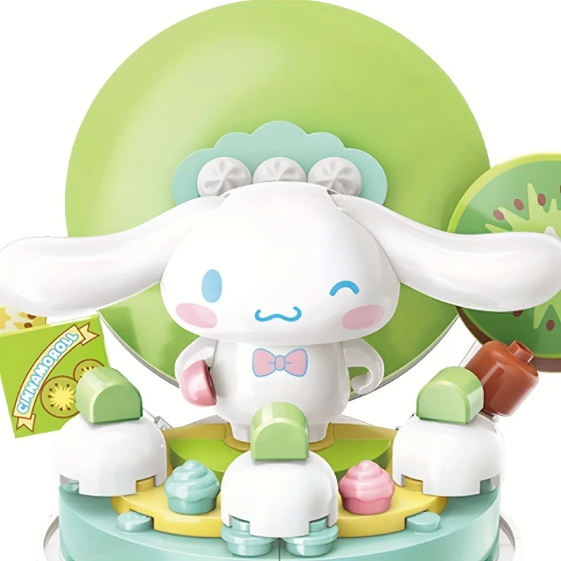 Sanrio Cinnamoroll Cartoon Cake Building Blocks Cute Anime Figure Assembly Bricks Model Desktop Ornament Kids Toys Birthday Gift