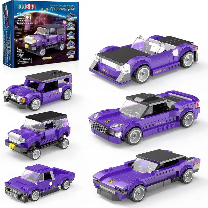 494PCS Purple Off Road Vehicle Building Blocks City Speed Car Model Bricks 6 In 1 Combination Deformation Toy Kid Christmas Gift