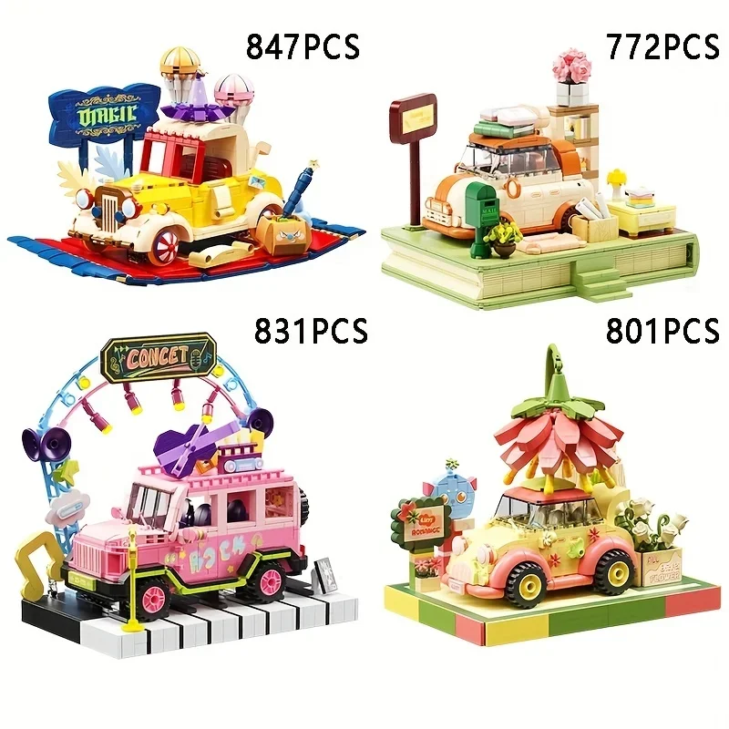 City Creative Car Building Blocks Diy Cute Vehicle Assembly Bricks Toys Desktop Decoration Display Christmas Gifts For Children