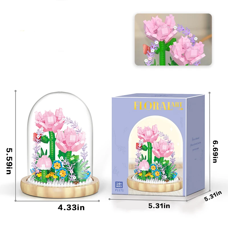 Bouquet Potted Building Blocks Sets Rose Chrysanthemum Orchid Succulents Bricks Model Romantic Assembly Toy Gifts For Children