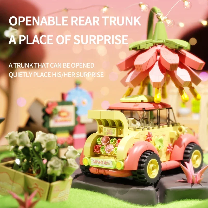 City Creative Car Building Blocks Diy Cute Vehicle Assembly Bricks Toys Desktop Decoration Display Christmas Gifts For Children
