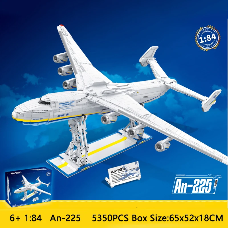 5350PCS An-225 Transport Aircraft Building Blocks Soviet Large Cargo Plane Model Bricks Set With Stand Desktop Deco Kid Toy gift