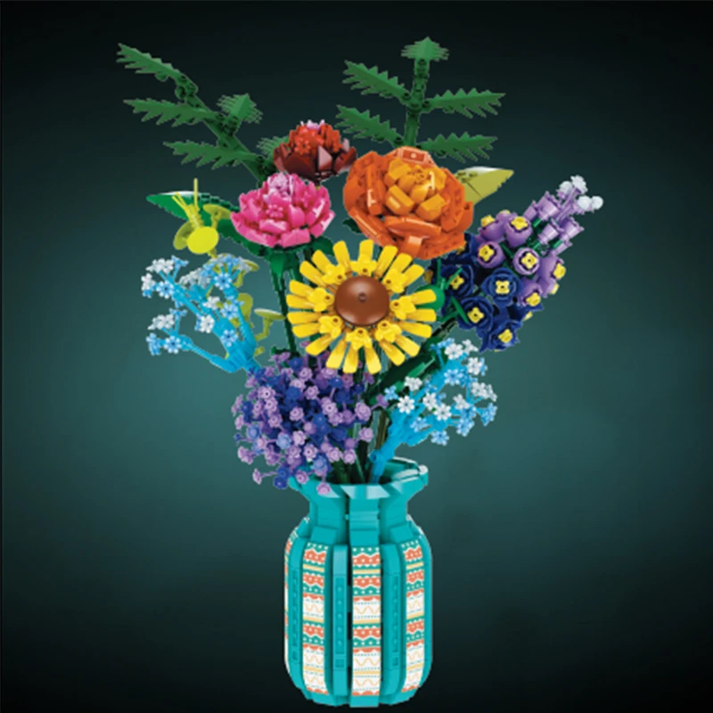 Preserved Flower Bouquet Building Blocks Plant Bouquet Sunflower Gypsophila Bricks Model Kid Toys Romantic Valentine's Day Gifts