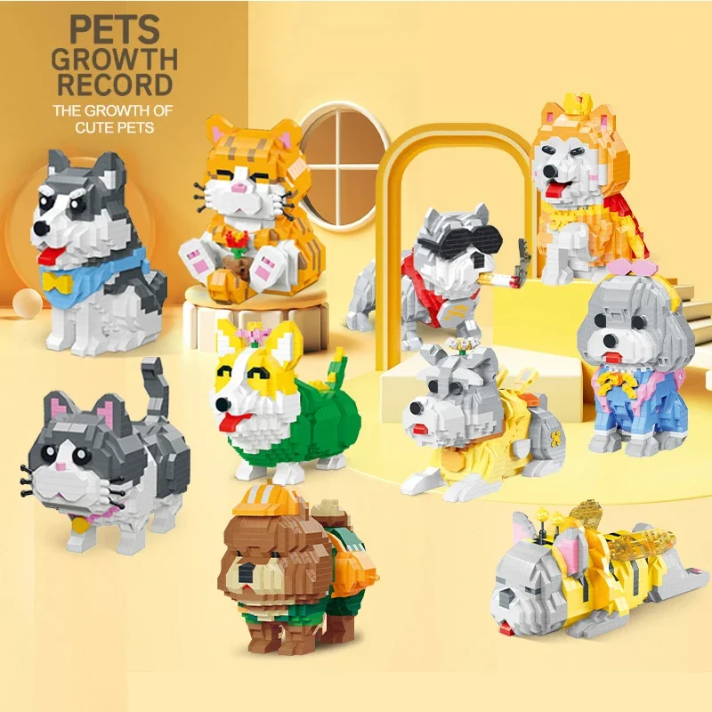 815PCS Corgi Building Blocks Cute Pet Dog Mini Animal Model Bricks Desktop Ornaments Children DIY Puzzle Toys Birthday Gifts