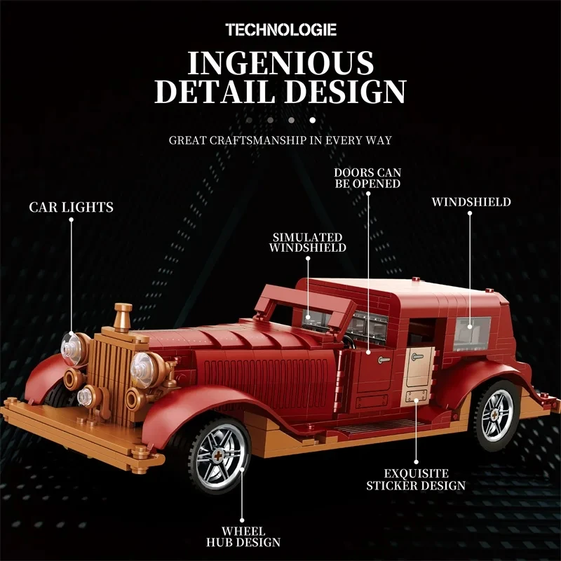 865PCS Phantom Classic Car Building Blocks Vintage Nostalgic Car Model 1:12 Scale Car Bricks Children's DIY Toys Birthday Gifts