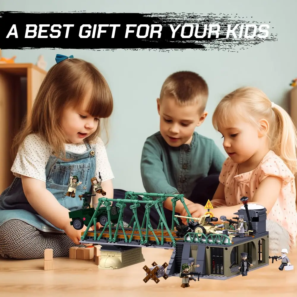 769PCS WW2 Battle Of Budapest Bridge Scene Building Blocks Classic War View Model Bricks Set With Figures Children DIY Toy Gift