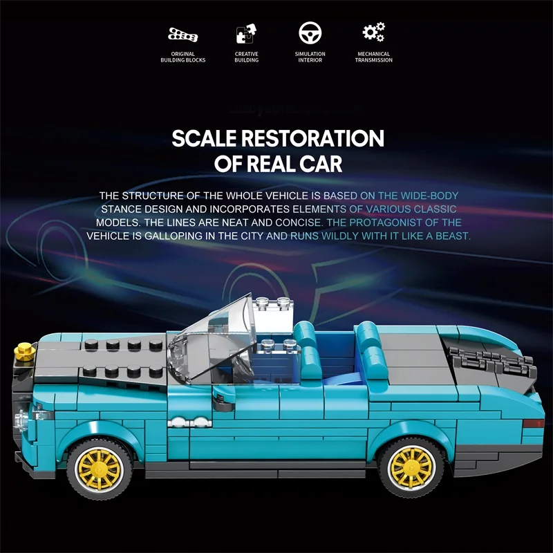 417PCS Retro Luxury Cars Model Building Blocks 1:24 Scale City Convertible Vehicle Car Model Bricks Kids DIY Toys Idea Gifts