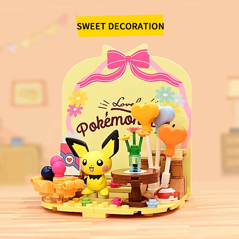 Pokemon Building Blocks Pikachu Psyduck Seaside Party Theme Scene Model Bricks Desktop Decorative Ornaments Kids DIY Toys Gifts