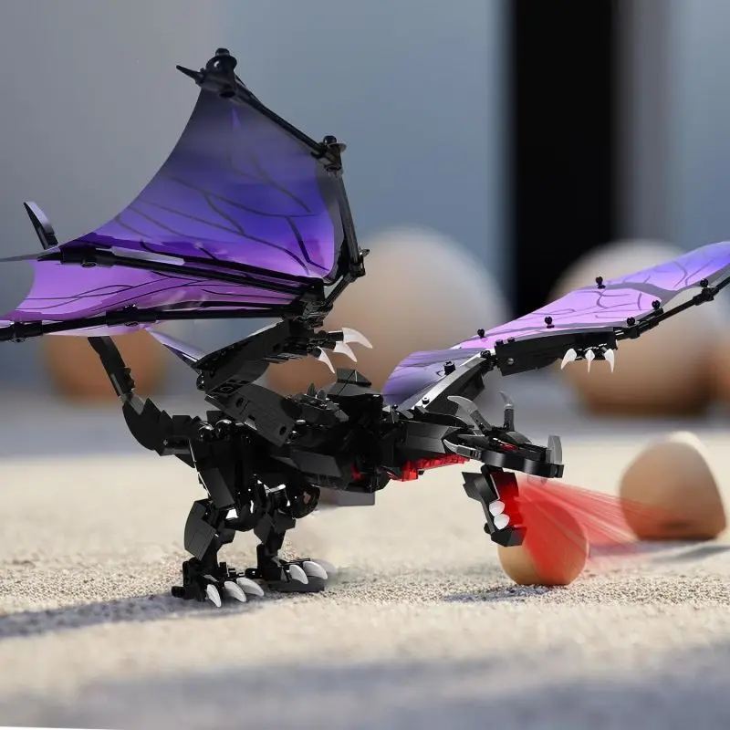 589PCS Black Shadow Dragon Building Blocks Classics Pterosaur Model Sets Assembly Bricks Desktop Display Holiday Gifts Kids Toys
