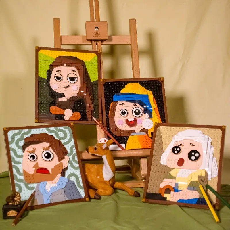 World Famous Person Painting Frame Building Block Mysterious Smile Portrait Bricks Desktop Decoration Kids DIY Toys Idea Gifts