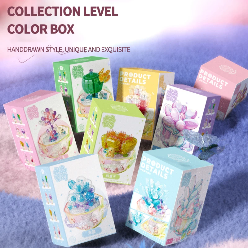 Crystal Succulent Building Blocks Potted Plant Flower Assembly Bricks Desktop Decoration Romantic Christmas Gifts For Children