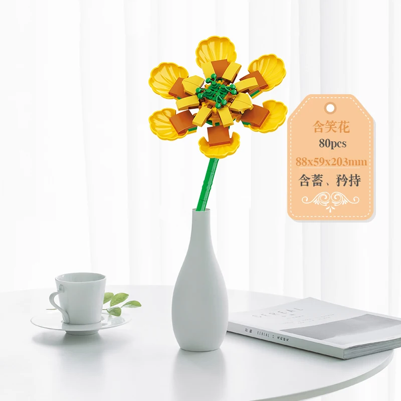 Creative Bouquet Plant Potted Michelia Flower Building Blocks DIY Home Decoration Bricks Toys Christmas Gifts For Girls Children