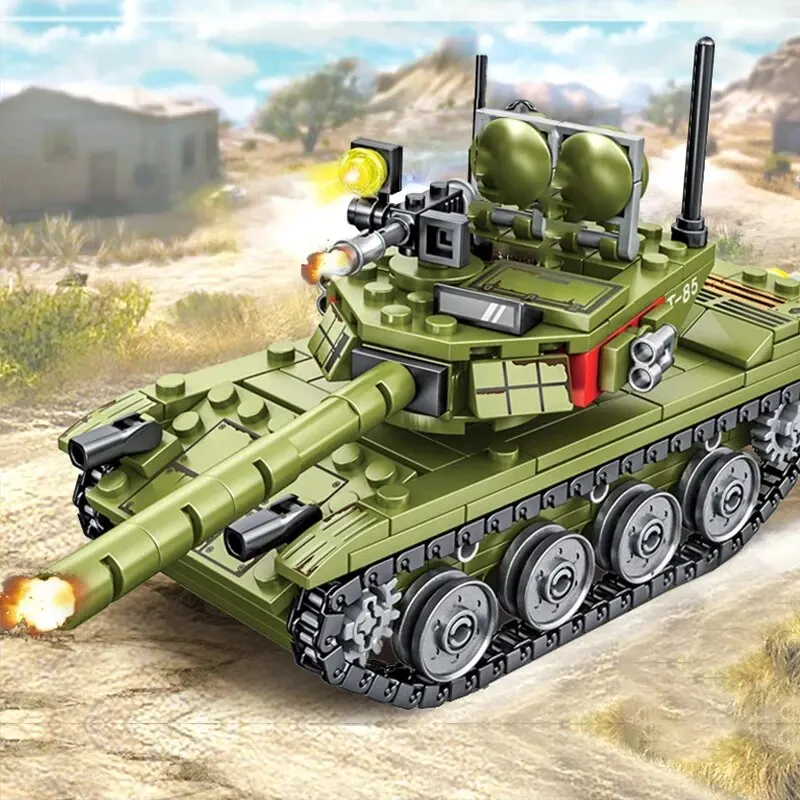 324PCS Military Equipment 85 Main Battle Tank Models Building Blocks WW2 Army Weapon Vehicles DIY Toys Gifts For Children Boys