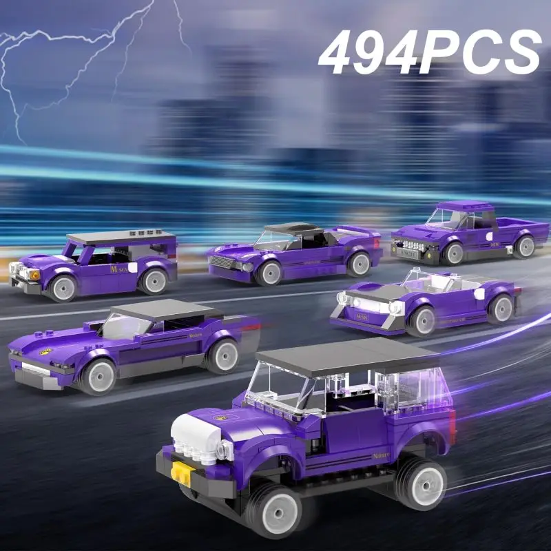 494PCS Purple Off Road Vehicle Building Blocks City Speed Car Model Bricks 6 In 1 Combination Deformation Toy Kid Christmas Gift