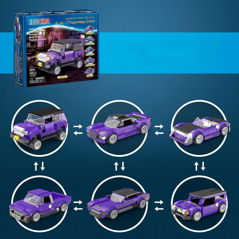 494PCS Purple Off Road Vehicle Building Blocks City Speed Car Model Bricks 6 In 1 Combination Deformation Toy Kid Christmas Gift