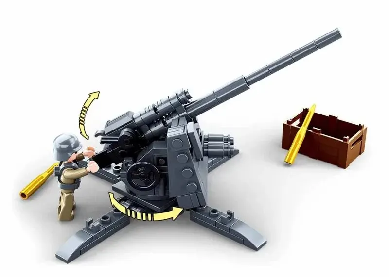 115PCS WW2 Military Weapon Building Blocks 88MM Flak Anti-Tank Model Bricks Set With Figures Educational DIY Toys For Kids Boys