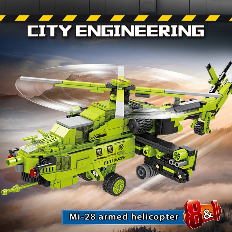 8 in 1 Mi 28 Armed Helicopter Building Blocks City Engineering Vehicle  Deformation Bricks Boys Toy Christmas Gifts For Children