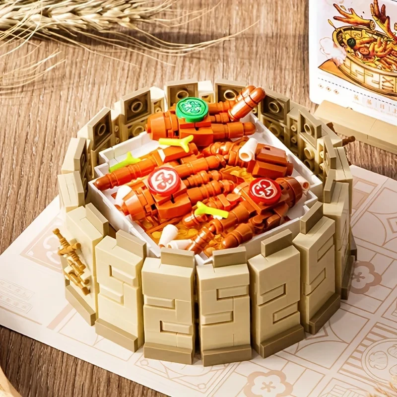 Creative Chinese Morning Tea Snack Building Blocks Dumplings Buns Teapot Food Model Bricks Set Children DIY Toys Holiday Gifts