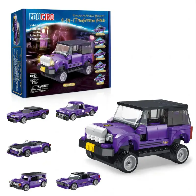 494PCS Purple Off Road Vehicle Building Blocks City Speed Car Model Bricks 6 In 1 Combination Deformation Toy Kid Christmas Gift