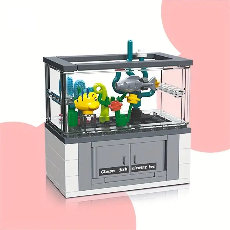 63PCS Clownfish Ornamental Box Building Blocks Set Mini Fish Tank Series Assemble Bricks DIY Toys Gifts For Children Kids