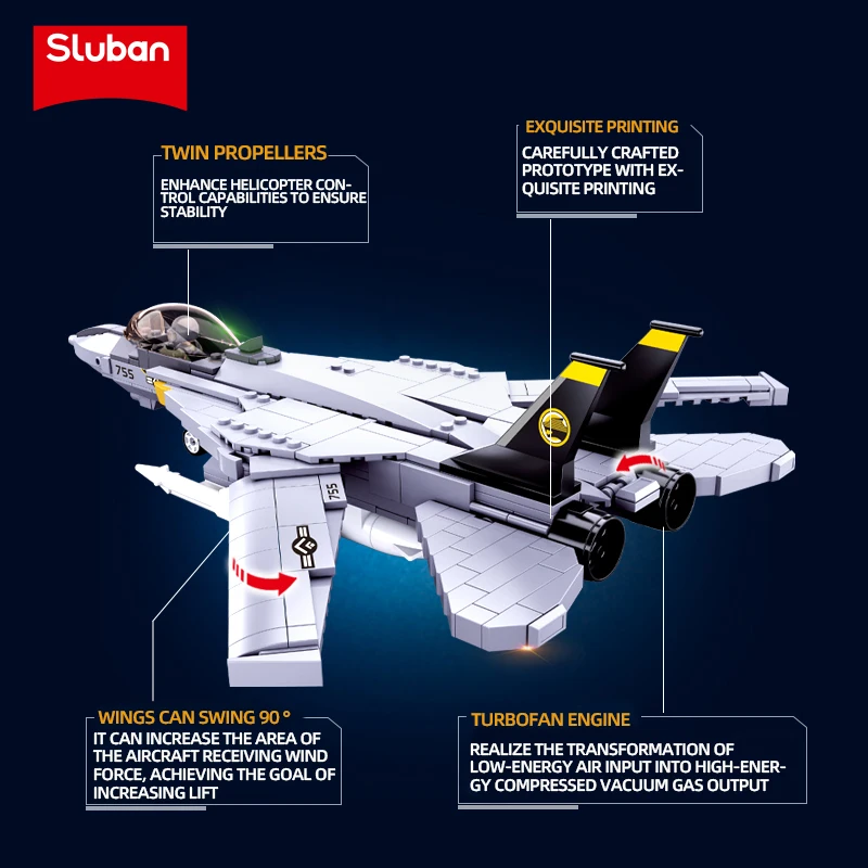 404PCS F14D Tomcat Fighter Model Bricks Military Series Carrier Based Fighter Weapon Figure Doll Building Blocks Kids DIY Toys