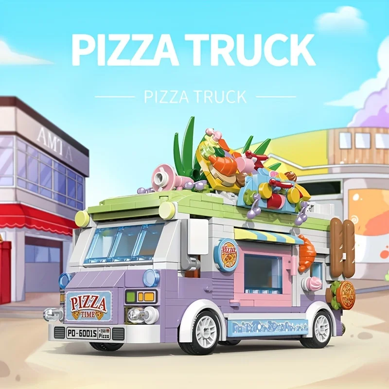 Sunflower Car Ice Cream Pizza Car Flower Tricycle Building Blocks Mini Particle Car Model Bricks Kids DIY Educational Toy Gifts