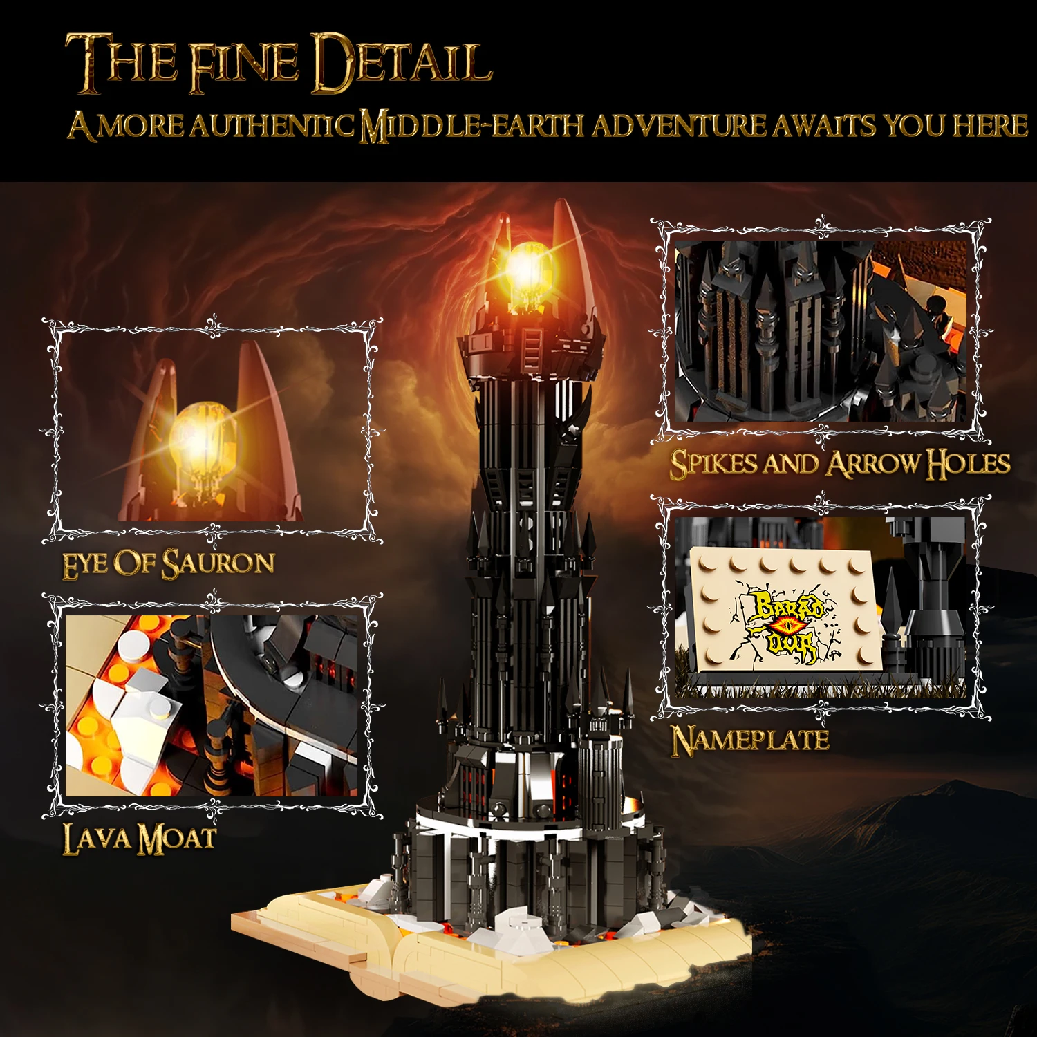 966PCS Black Tower Magic Book Building Blocks Dark Magic Castle Model Assembly Bricks With Lights Kid Toys Christmas Gifts