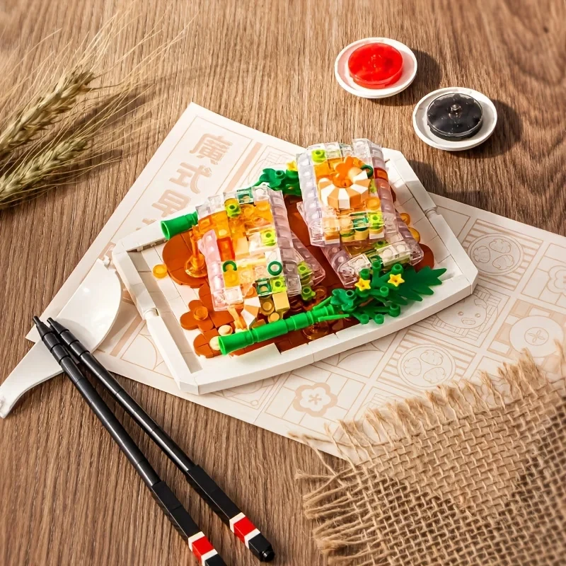 Creative Chinese Morning Tea Snack Building Blocks Dumplings Buns Teapot Food Model Bricks Set Children DIY Toys Holiday Gifts