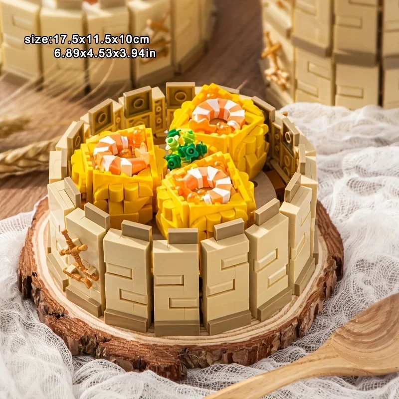 Creative Chinese Morning Tea Snack Building Blocks Dumplings Buns Teapot Food Model Bricks Set Children DIY Toys Holiday Gifts