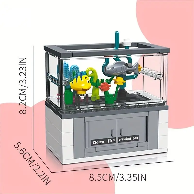 63PCS Clownfish Ornamental Box Building Blocks Set Mini Fish Tank Series Assemble Bricks DIY Toys Gifts For Children Kids