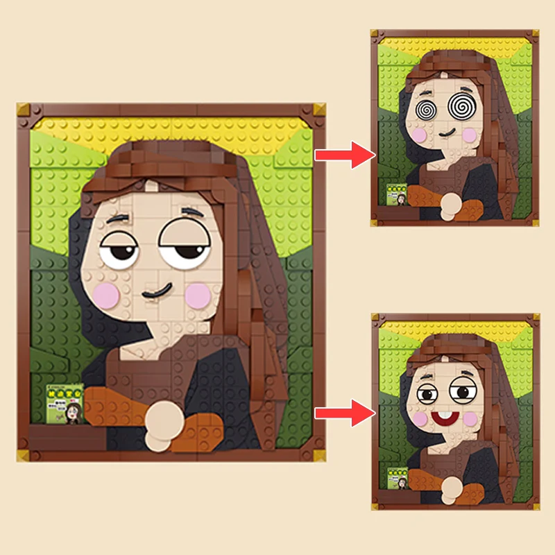 World Famous Person Painting Frame Building Block Mysterious Smile Portrait Bricks Desktop Decoration Kids DIY Toys Idea Gifts
