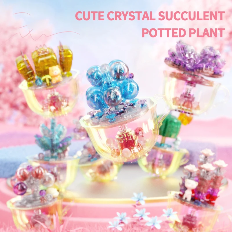 Crystal Succulent Building Blocks Potted Plant Flower Assembly Bricks Desktop Decoration Romantic Christmas Gifts For Children