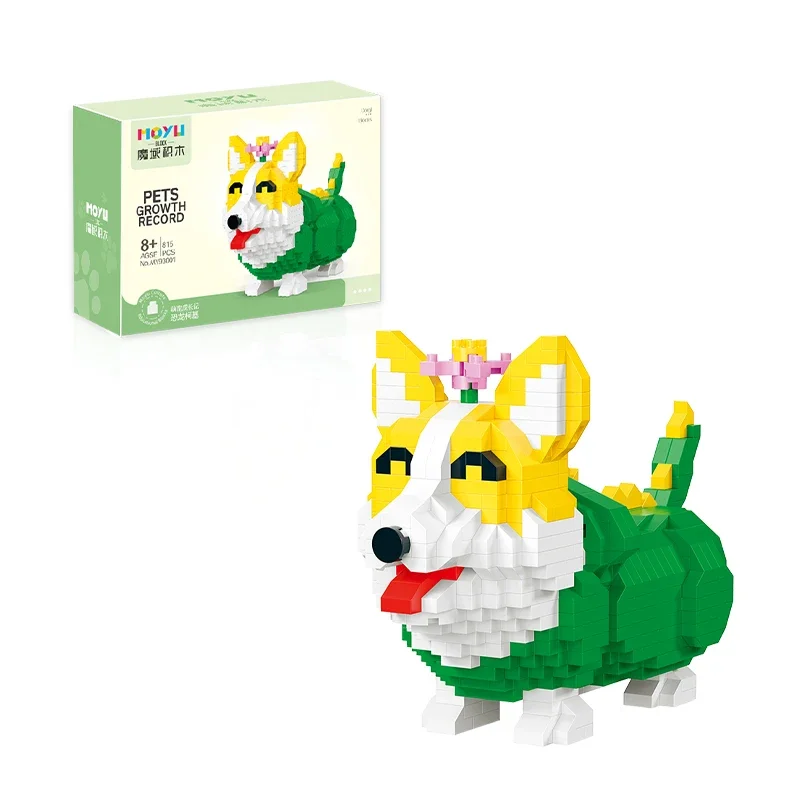 815PCS Corgi Building Blocks Cute Pet Dog Mini Animal Model Bricks Desktop Ornaments Children DIY Puzzle Toys Birthday Gifts