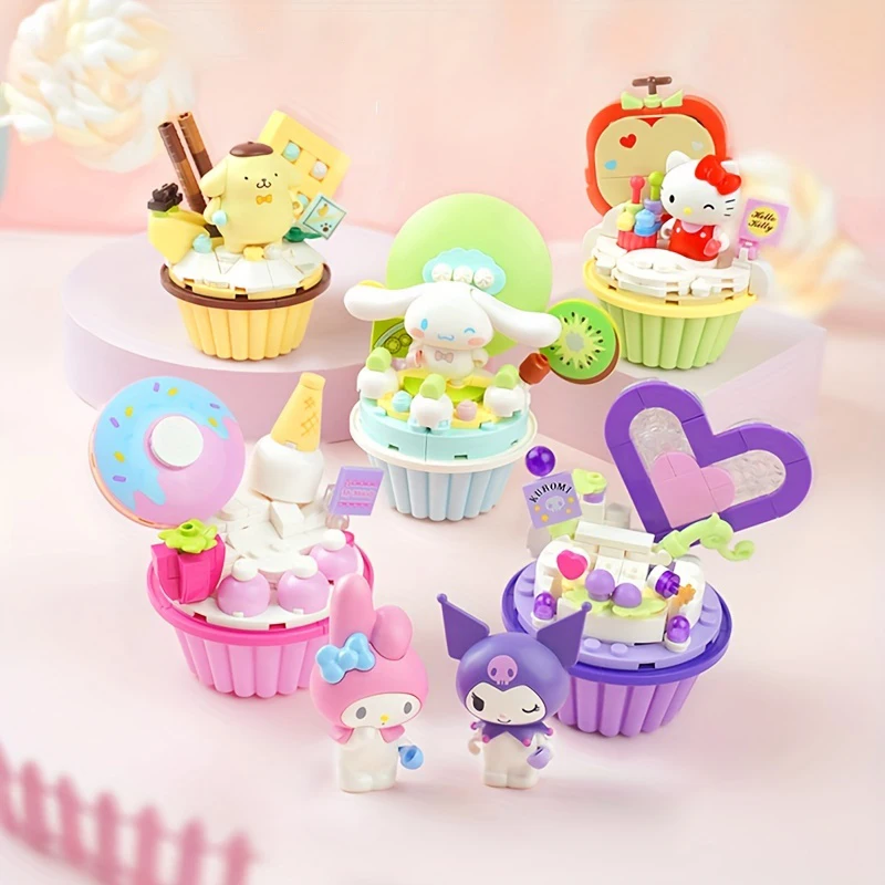 Sanrio Cinnamoroll Cartoon Cake Building Blocks Cute Anime Figure Assembly Bricks Model Desktop Ornament Kids Toys Birthday Gift