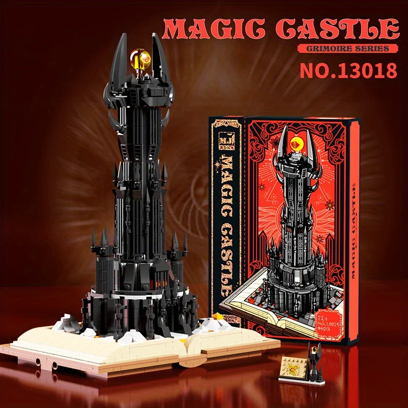 966PCS Black Tower Magic Book Building Blocks Dark Magic Castle Model Assembly Bricks With Lights Kid Toys Christmas Gifts