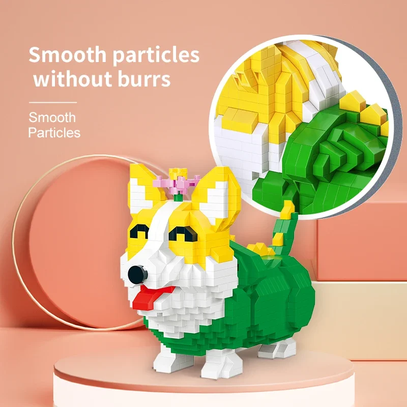 815PCS Corgi Building Blocks Cute Pet Dog Mini Animal Model Bricks Desktop Ornaments Children DIY Puzzle Toys Birthday Gifts