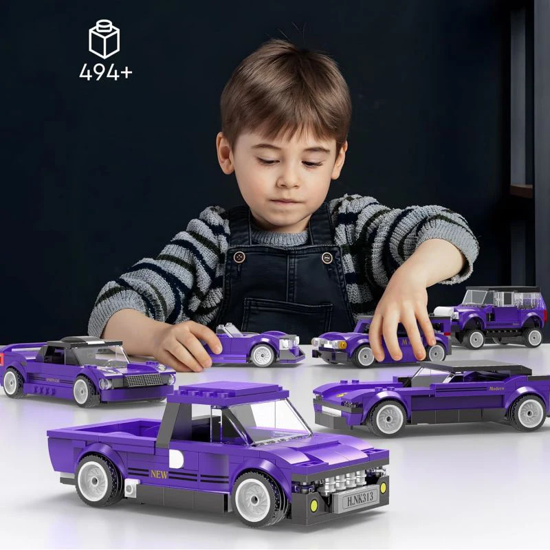 494PCS Purple Off Road Vehicle Building Blocks City Speed Car Model Bricks 6 In 1 Combination Deformation Toy Kid Christmas Gift