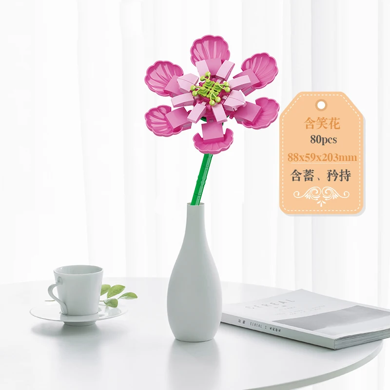 Creative Bouquet Plant Potted Michelia Flower Building Blocks DIY Home Decoration Bricks Toys Christmas Gifts For Girls Children