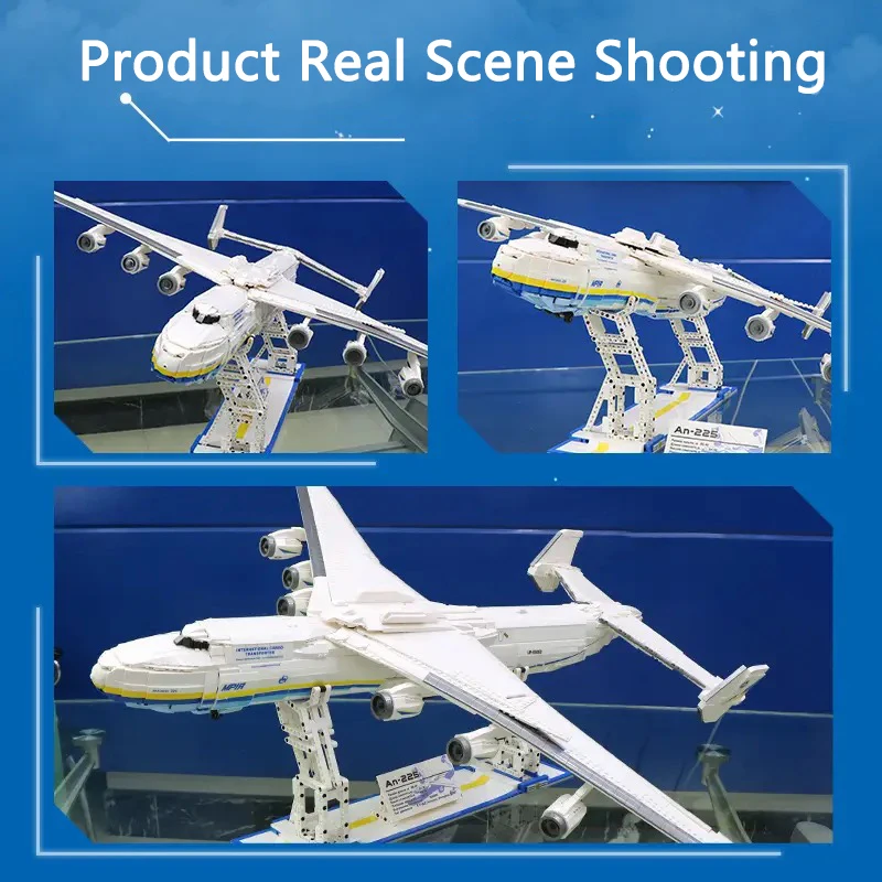 5350PCS An-225 Transport Aircraft Building Blocks Soviet Large Cargo Plane Model Bricks Set With Stand Desktop Deco Kid Toy gift