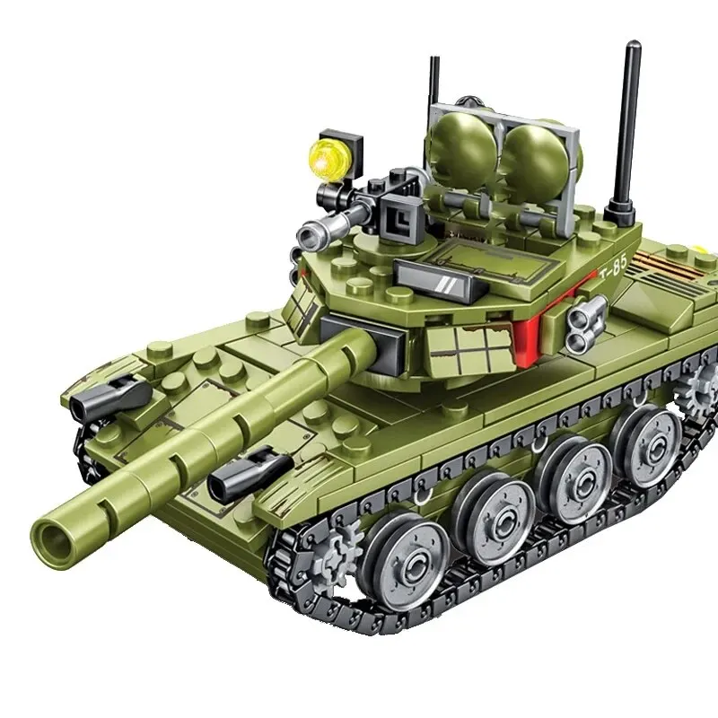 324PCS Military Equipment 85 Main Battle Tank Models Building Blocks WW2 Army Weapon Vehicles DIY Toys Gifts For Children Boys