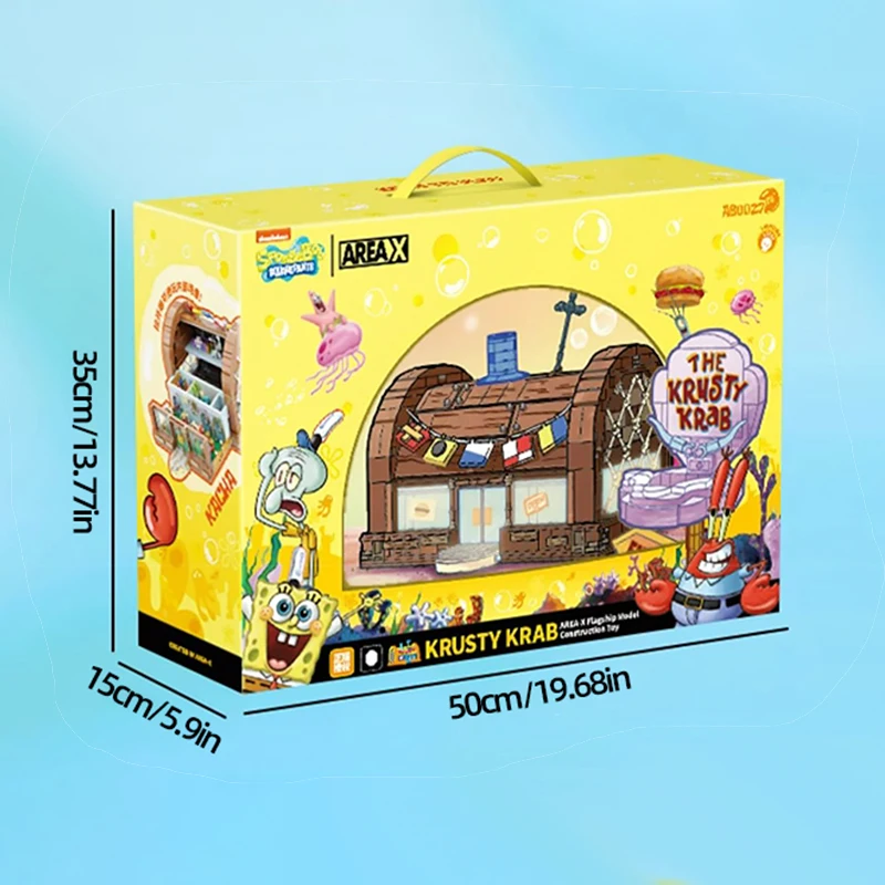 Spongebob Cartoon Krusty Krab Restaurant Building Blocks Creative Canteen Scenes Model Bricks Desktop Ornaments Toy For Kid Gift